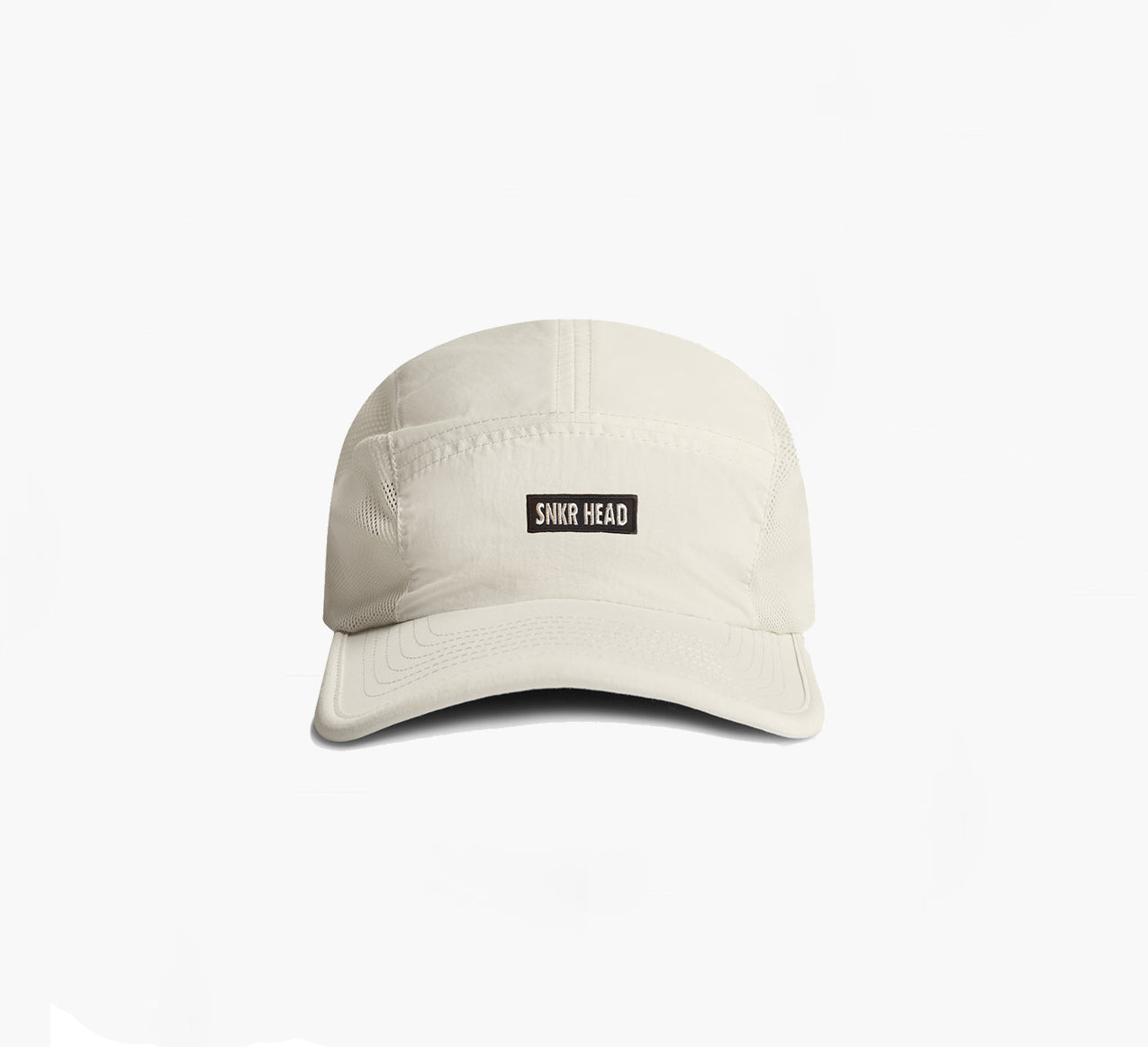 Cream SNKR HEAD 5 panel Camper Strapback Hat