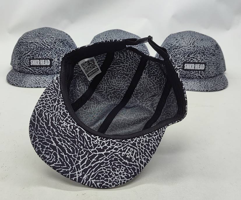 SNKR HEAD Black cement print 5 panel Strapback Hat
