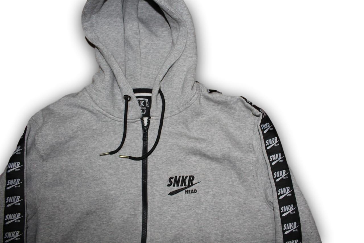 SNKR HEAD Logo Taped Grey Zipper Hoodie