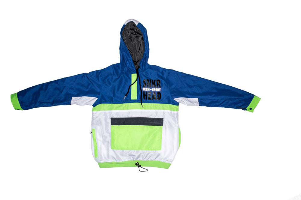SNKR HEAD Tech-Sport International Windbreaker Jacket (Blue, Neon Green)