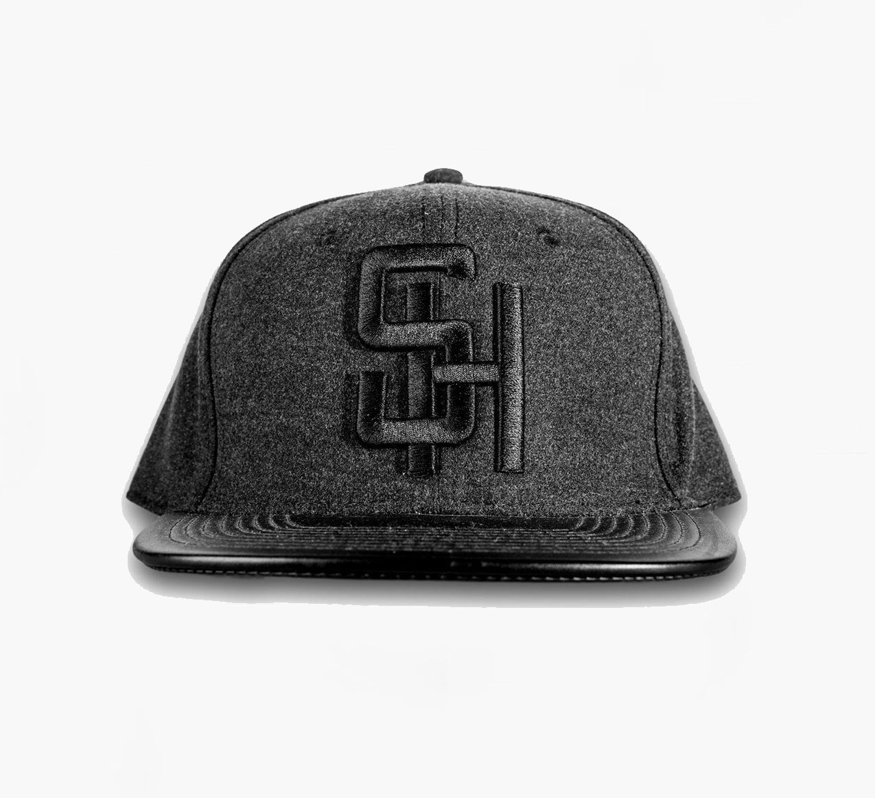 "SH" Grey Wool/Leather Brim Logo Strapback Hat