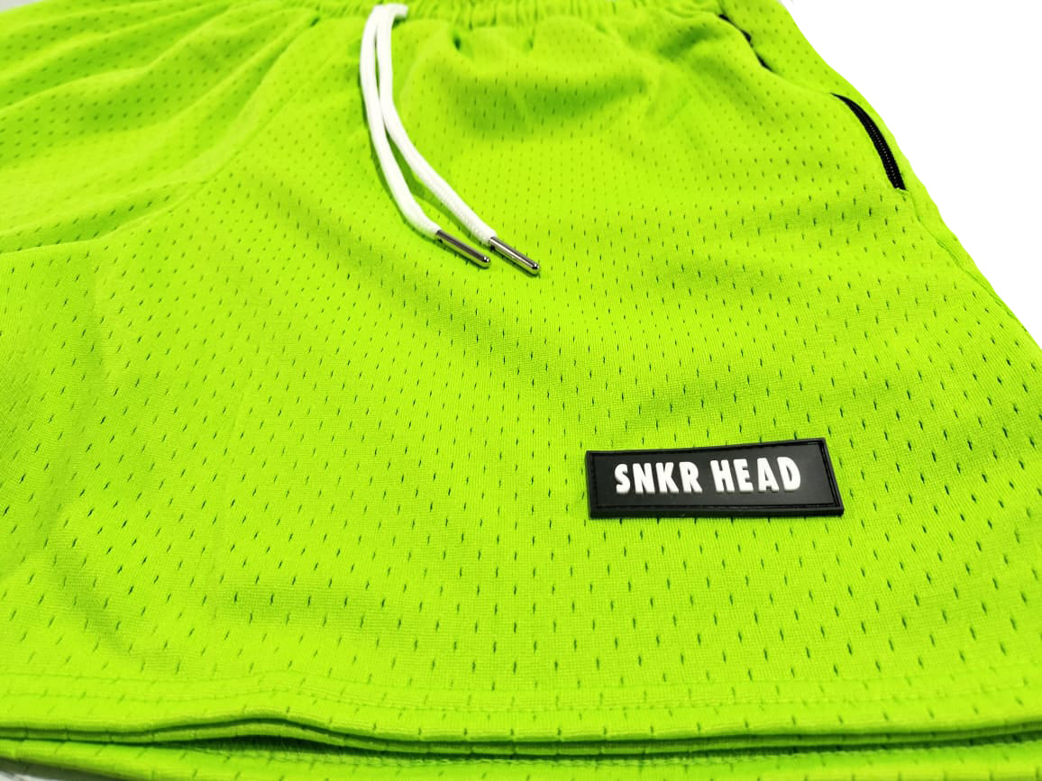 Cut & Sew Everyday SNKR HEAD Neon Green Rubber Patch Zipper Pocket Shorts