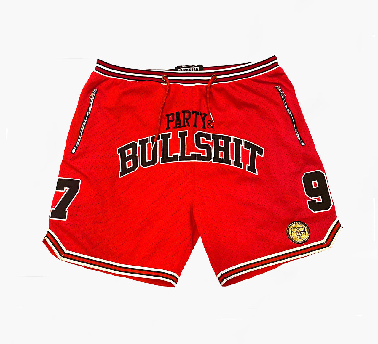 Cut & Sew Party & Bullsh*t Red Zipper Pocket Shorts