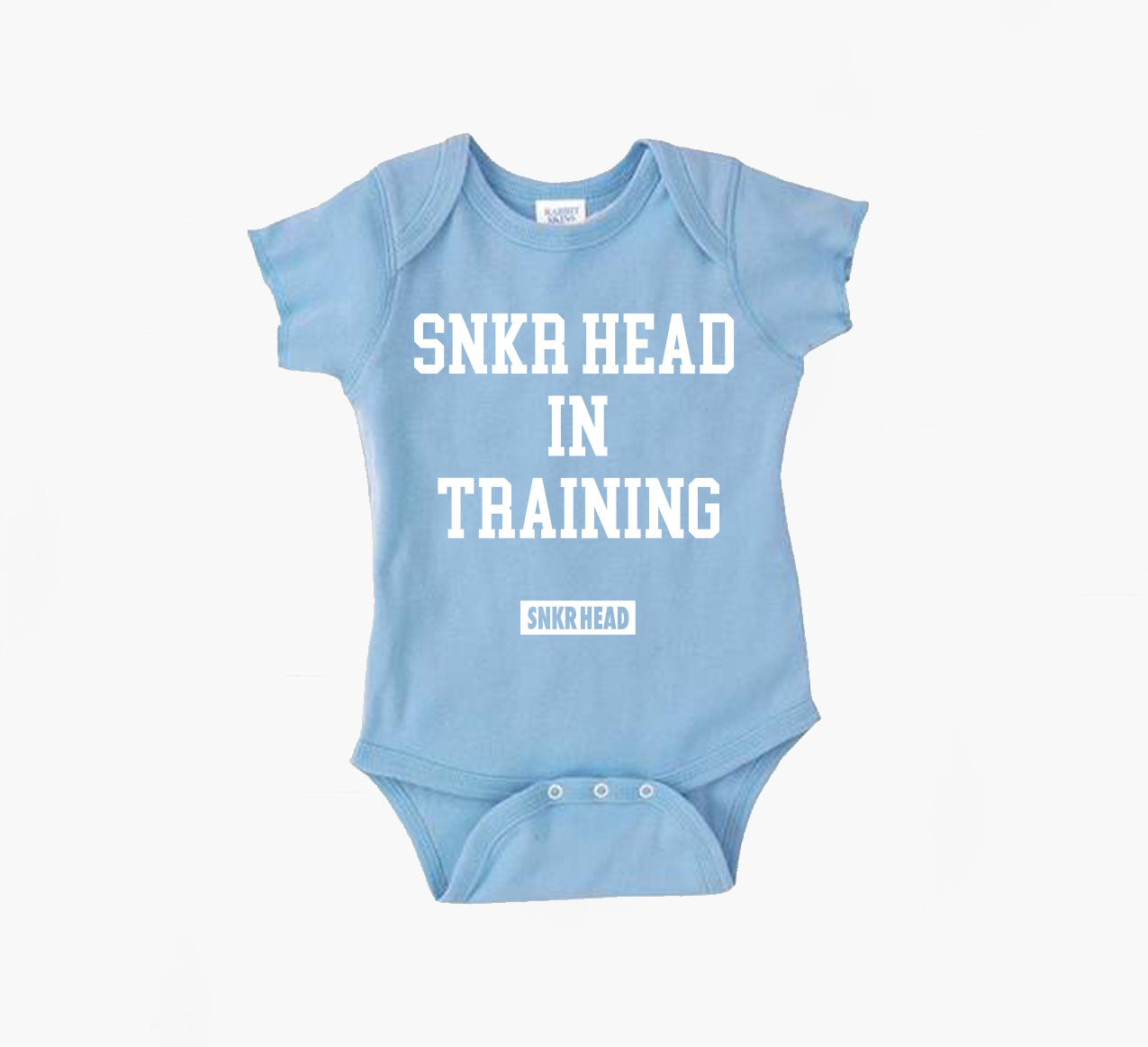 Snkr Head In Training Baby Blue Onesie (white)